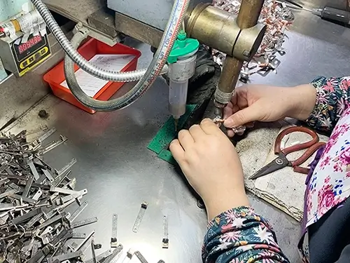 A close-up view of Manual Spot Welding Process