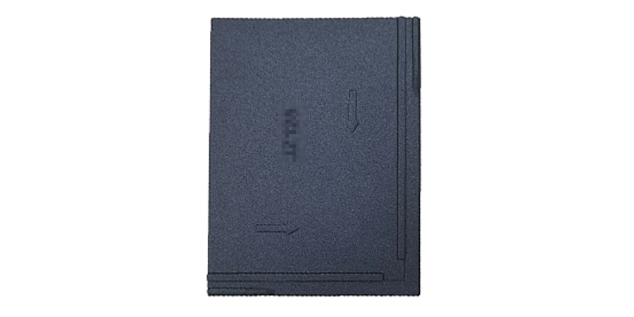 A flat gray plastic phase barrier with insertion arrows and a small slot, used to separate phases in a molded case circuit breaker.