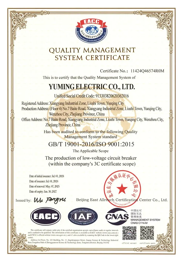 ISO 9001 Quality Management System Certificate (English version)